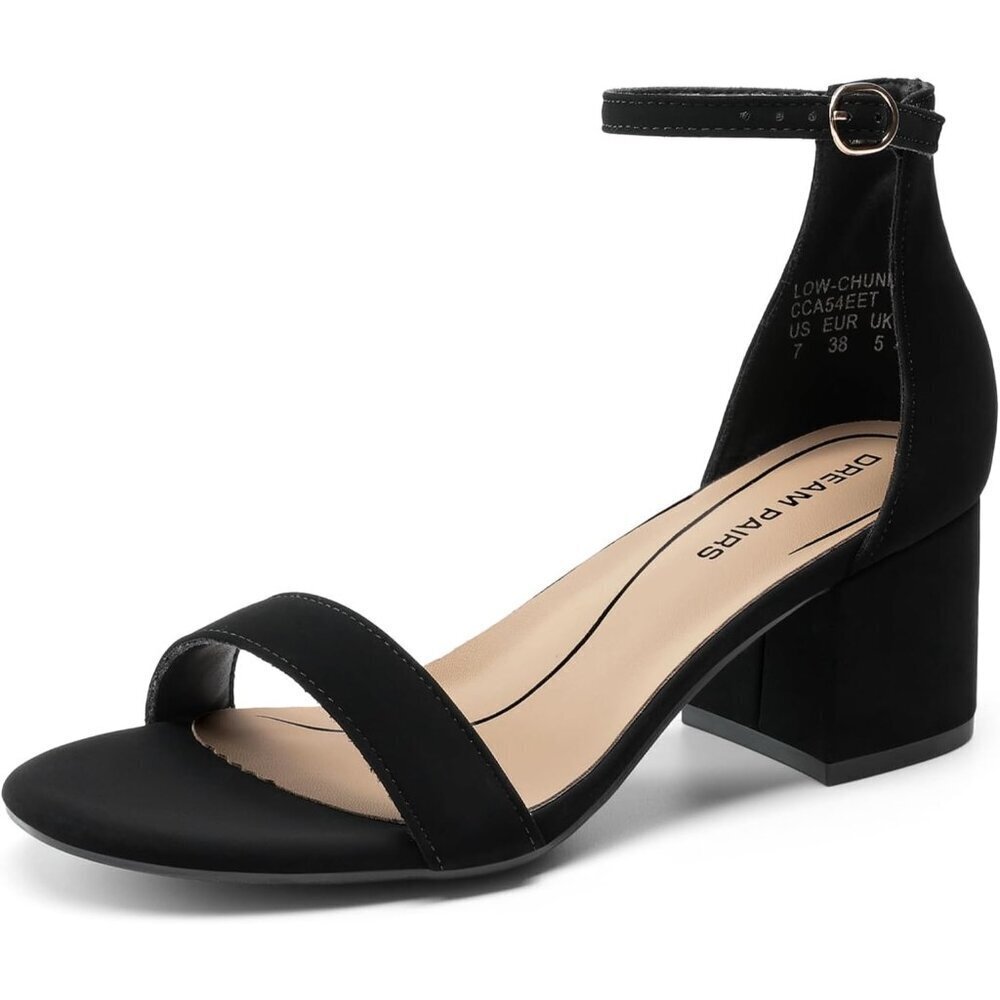 Dream Pairs Women's Black Nubuck Chunky Block Heel Ankle Strap Sandals Shoes
